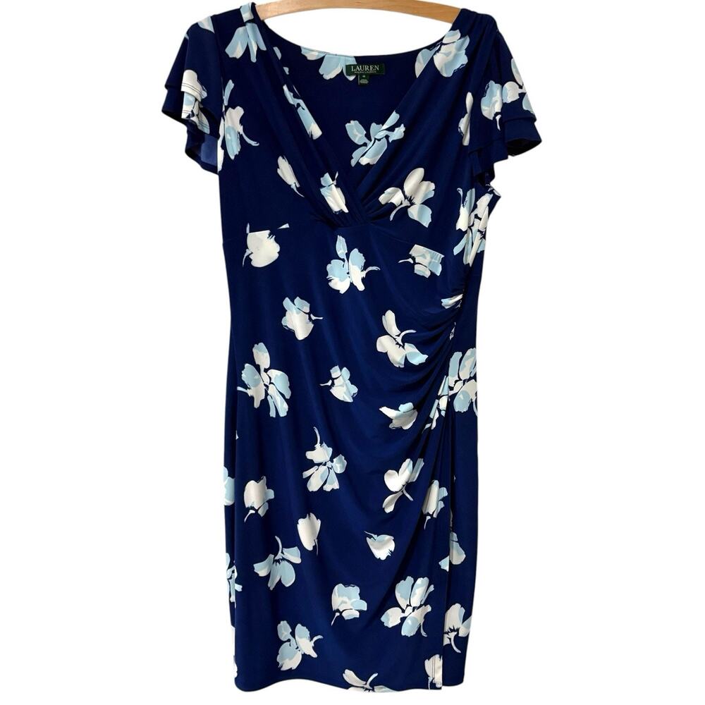 Lauren Ralph Lauren | Dress Knee Length Short Sleeve Blue Floral Classic Size 16